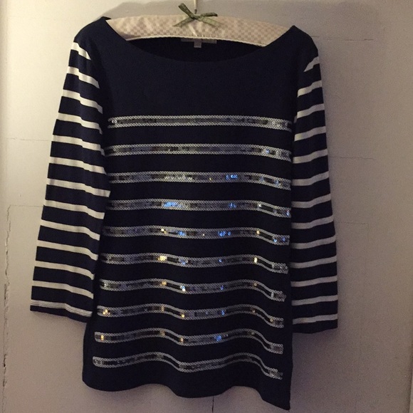 GAP navy blue and white striped sequin top - Picture 8 of 8